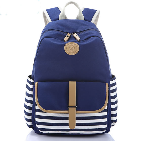 Popular Blue Striped Canvas School Backpack