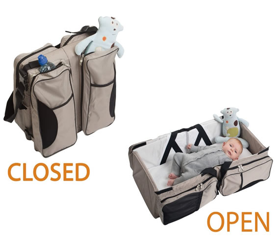 Two in One Beige Kids Baby Diaper Bag Bed Bag, Travel Cot Bag