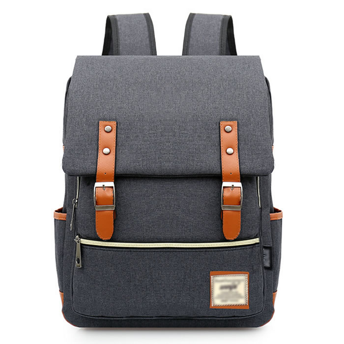 Japanese Style Grey Canvas School Backpack With Laptop Compartment